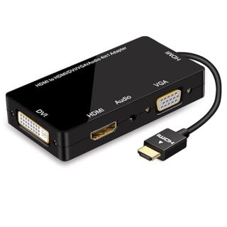 ConnBull 4-in-1 HDMI Adapter, Synchronous HDMI to VGA DVI HDMI Display Converter with Audio, 1080p Video for Laptop, Monitor, Projector (Black)