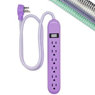 6-Outlet Surge Protector with Flat Plug & Braided Cord - Decorative Lavender Power Strip, Wall Mount, Tangle-Free, 3 ft Warranty