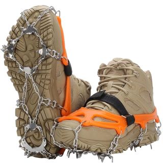 Crampons 19 Spikes with Stainless Steel Chain Ice Snow Grips Traction Cleats System Safe Protect for Walking, Jogging, Climbing, Hiking on Snow and Ice (Fit M/L/XL Shoes/Boots)