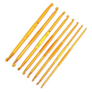 Crochet Hooks Set with Handles 8Pcs Golden Aluminum Double End Knitting Needles for Weaving and Crafting