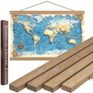 DACRI HOME 24” Sturdy Magnetic Poster Hanger Frame - 24x18 24x36 24x30 Solid Teak Wood Poster Frame, Strong Magnets for Easy Hanging Maps Pictures Scroll Canvas Print Wall Art (24 Inch, Natural Wood)