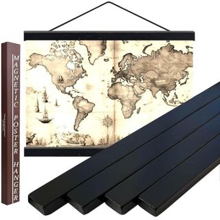 DACRI HOME 36” Wide Magnetic Poster Hanger Frame - 36x24 36x48 36x12 Teak Poster Hanger, Magnetic Wooden Frame for Poster Picture Map Scroll Print Wall Art Hanging (36 Inch, Black, Teak Wood)