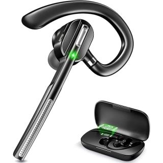 DECHOYECHO Bluetooth Headset V5.1, Wireless Headset with Battery Display Charging Case, Bluetooth Earpiece with Noise Canceling Mic for Driving, Office, Business, Compatible with Cell Phone and PC