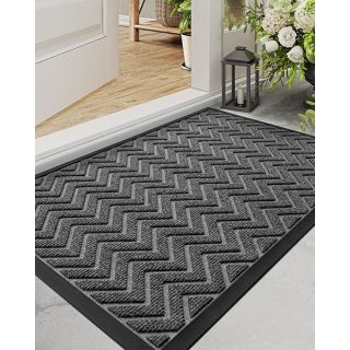 "DEXI Heavy Duty Door Mat 48"x24" - Stain & Fade Resistant, Non-Slip Indoor/Outdoor Chevron Mat in Dark Grey"