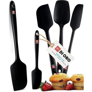 DI ORO Silicone Spatula Set - Rubber Kitchen Spatulas for Baking, Cooking, & Mixing - 600°F Heat-Resistant & BPA Free Silicone Scraper Spatulas for Nonstick Cookware - Dishwasher Safe (5pc, Black)