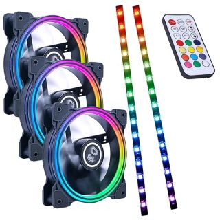 DS 120MM LED Addressable RGB Case Fan with Controller for Computer Cases, Side Lighting for PC CASE, CPU Coolers, Radiators System (3pack RGB Fans, 2pack LED Strips, 3th Gen DS HUB Box, G Series)