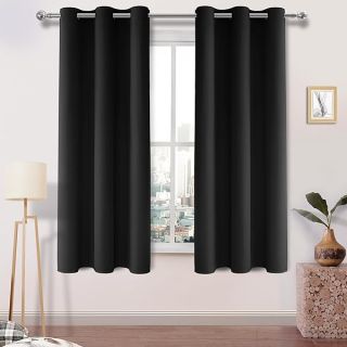 DWCN Black Blackout Curtains for Bedroom, Thermal Curtains 63 Inches Long, Room Darkening Curtains for Living Room - W42 x L63 Inch, 1 Pair, Black