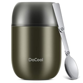 DaCool Food Thermo Insulated Food Jar Lunch Container Vacuum Stainless 16 Ounce Kids Adult Bento Box for Hot Food with Spoon Leak Proof for School Office Picnic Travel Outdoors, BPA free - Gray