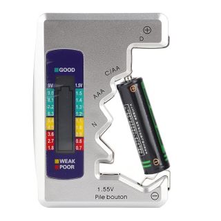 Digital Battery Tester & Capacity Checker Tool for AAA, C, D, 9V, 1.5V Batteries - Compact 90x60mm Design