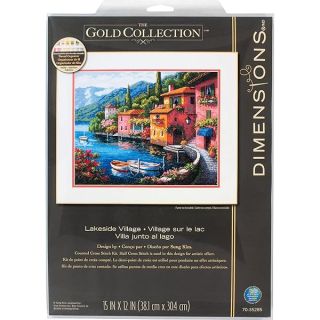 Dimensions 70-35285 Gold Collection Seaside Summer Village Advanced Counted Cross Stitch Kit, 16 Cnt. Light Blue Aida, 15" x 12"