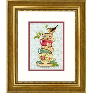 Dimensions 70-65171 Gold Collection Stacked Tea Cups Advanced Counted Cross Stitch Kit, 18 Count White Aida, 7" x 5"