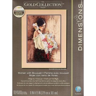 Dimensions Advanced Counted Cross Stitch Kit: Woman with Bouquet on 18 Count Beige Aida (11'' x 15'')