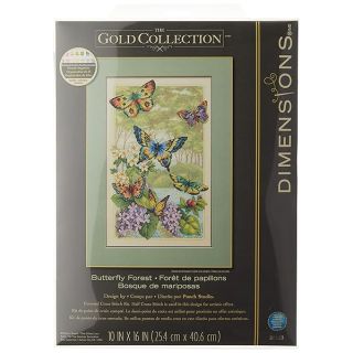 Dimensions Gold Collection Counted Cross Stitch Kit, Butterfly Forest, 14 Count Ivory Aida, 16'' x 10''