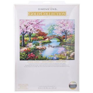 Dimensions Gold Collection Counted Cross Stitch Kit, Japanese Flower Garden, 16 Count Light Blue Aida, 12'' x 16''