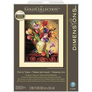 Dimensions Gold Collection Counted Cross Stitch Kit, Parrot Tulips, 14 Count Black Aida, 12'' x 15''