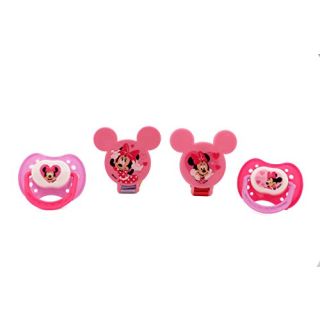 Disney Minnie Mouse Baby Girl Pacifiers & Clips Set - 4 Pack with Heart Print