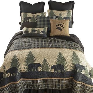 Donna Sharp Full/Queen Quilt - Bear Walk Plaid Lodge Quilt with Bear Pattern - Fits Queen Size and Full Size Beds - Machine Washable