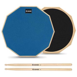 Donner 12 Inches Drum Practice Pad Silent Drum Pad Set Blue 2-Sided With Drum Sticks