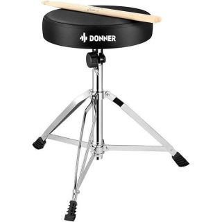 Donner Drum Throne Set: Adjustable Padded Seat & 5A Drumsticks - Perfect for Drummers!