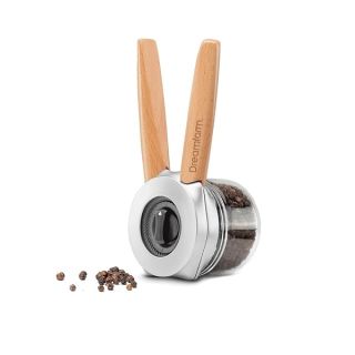 Dreamfarm Ortwo Original Ergonomic 1-or-2-Handed Re-Fillable Pepper, Spice, Seed, Coffee Mill with 6 Grind Settings - 2oz Beechwood