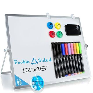16x12 Magnetic Dry Erase Whiteboard for Kids - Portable Double-Sided Easel with Markers, Magnets & Eraser