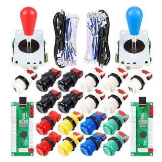 EG STARTS 2 Player Arcade Joystick DIY Parts 2X USB Encoder + 2X Ellipse Oval Joystick Hanlde + 18x American Style Arcade Buttons for PC, MAME, Raspberry Pi, Windows System (Mix Color Kit)