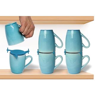 ELYPRO Coffee Mug Organizers and Storage, Kitchen Cabinet Shelf Organizer - Cupboard and Pantry Organization, Expandable Stackable Gadget for Tea Cup and Coffee Mugs, Save Space, Organize (Blue)