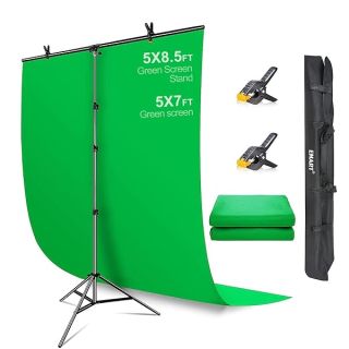 EMART Green Screen Backdrop with Stand, 5 x 8.5ft T-Shaped Greenscreen Backdrop Stand with 5 x 7ft Greenscreen, Portable Green Screen Stand Kit for Zoom, Streaming, Gaming