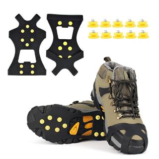 EONPOW Ice Grips, Ice & Snow Grips Cleat Over Shoe/Boot Traction Cleat Rubber Spikes Anti Slip 10 Steel Studs Crampons Slip-on Stretch Footwear (Size M)