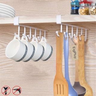 EigPluy 2pcs Mug Hooks Under Shelf Mug Holder Cups Storage Rack Drilling Free Coffee Cups Holder Kitchen Utensil Holder Key Hooks Ties Belts Scarf Hanging Hooks Rack,Fit for The Cabinet 0.8" or Less