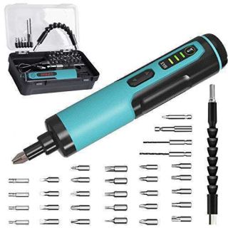 Buy Kiprim 4V Electric Screwdriver: Rechargeable, Adjustable Torque, 33 Bits, Dual Flashlights & Carrying Box - Perfect for DIY!