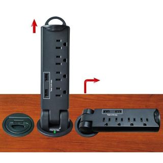 Electriduct Desktop Pull-Up PowerTap Grommet: Surge Protector & 2.4A USB Charger (Black) for Efficient Power Access