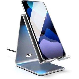 Encased PowerStand Wireless Charging Stand with Dimmable LED Backlights - Desktop Charger for iPhone, Android and Galaxy Phone Models (Aluminum Silver)