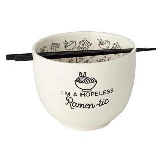 Enesco 6002424 Our Name is Mud Hopeless Ramen-Tic Soup Bowl and Chopsticks Set, White, 5 Inches