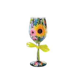 Enesco Wine Glass, 1 Count (Pack of 1), Yellow/Green/Blue/Red/Pink/Purple