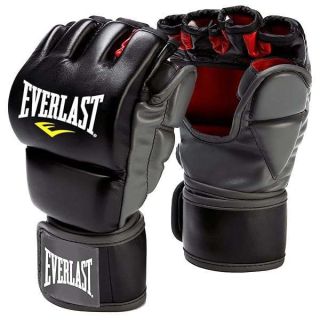 Everlast MMA Synthetic Leather Grappling Mitt Work Training Gloves w/Split Thumb Padding, Articulated Finger Ridges, & Full Wrist Wrap Strap, S/M