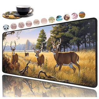 Large Non-Slip Gaming Mouse Pad with Cup Coaster - Perfect for Office & Study | Animal Deer Design