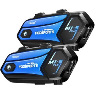 FODSPORTS M1-S Plus Motorcycle Bluetooth Headset with Customized HRSQS Speakers, One-Click Pairing, Microphone Mute, FM, Helmet Intercom up to 10 Riders with Music Sharing, Wonderful Sound, 2 Pack