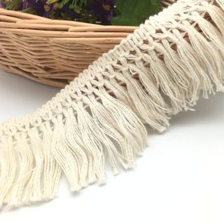 FQTANJU 5 Yards X 6cm Wide Cotton Tassel Fringe in Beige. (6cm)