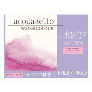 Fabriano Artistico 140 lb. Hot Press 20 Sheet Block 12x18" - Extra White