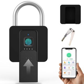 Fingerprint Padlock, Eseesmart Padlock Large Size, Combination Lock, Waterproof with Protective Case, Padlock with Key, with Mobile APP and Fingerprint Unlock, Suitable for Gates, Doors,Gym, Office