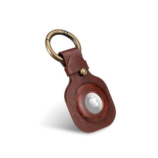 Fintie Vegan Leather AirTag Case with Keychain - Anti-Lost & Scratch Resistant Cover for Wallet, Luggage, Pets - Brown