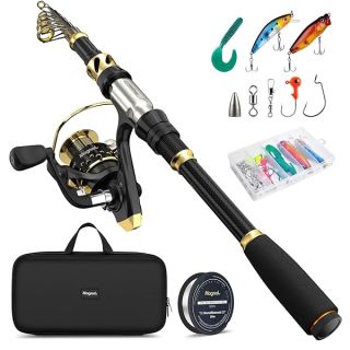 Fishing Rod and Reel Combo Telescopic Pole Set with Fishing Line, Fishing Lures Kit and Carrier Bag for Sea Saltwater Freshwater (A-Full Kit with Carrier Bag, 2.7M-8.86FT)