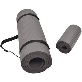 Fitvids All Purpose 1/2-Inch Extra Thick High Density Anti-Tear Exercise Yoga Mat and Knee Pad with Carrying Strap, Gray