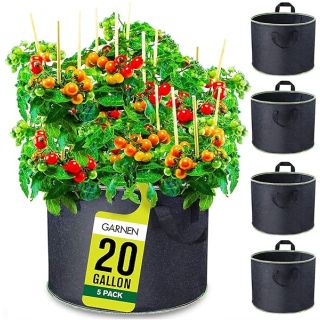 Fosmon 20 Gallon Garden Grow Bags (5 Pack) - Heavy Duty Nonwoven Fabric Planters for Vegetables & Flowers