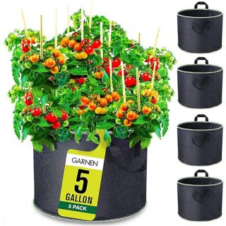Fosmon 5 Gallon Garden Grow Bags - Heavy Duty Nonwoven Fabric Planters for Vegetables & Flowers (5 Pack)