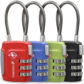 Fosmon TSA Approved Luggage Locks, Cable Suitcase Travel Lock, 3 Digit Long Shackle Combination Padlock, Wire Lock for Gym Locker, Backpack Anti Theft