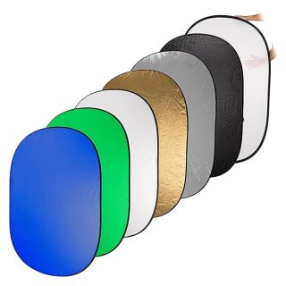 Fotodiox 48x72 7-in-1 Oval Reflector Pro, Premium Grade Collapsible Disc, Soft Silver/Gold/Black/White/Diffuser Plus Chromakey Green and Blue