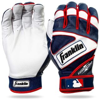 Franklin Sports MLB Powerstrap Batting Gloves, Pearl/Navy/Red - Youth Large