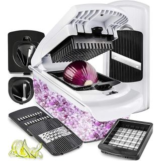 Fullstar Chopper Vegetable Cutter Mandoline Slicer for Kitchen with Handle - Veggie Chopper with Container and Lid, Food Chopper Salad Chopper Vegetable Chopper, Onion and Cheese Slicer (Pro 7 in 1)